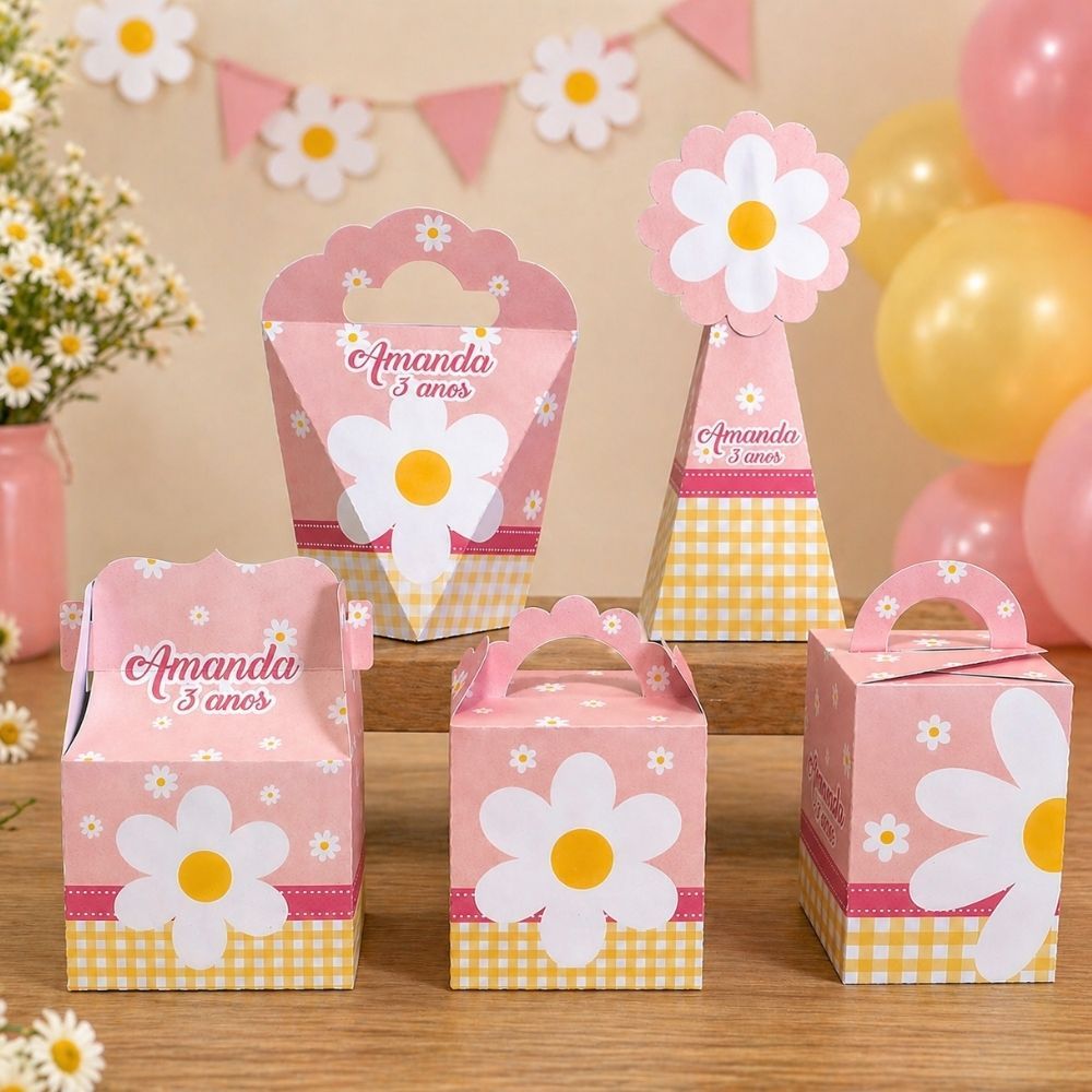 ENVIO RÁPIDO Kit Caixinha Personalizada Margaridas - Lembrancinhas para  Aniversário - SEMI-MONTADOS