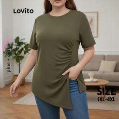 Lovito Blusa Feminina Casual Plus Size Detalhe Franzido TSB858BRL888
