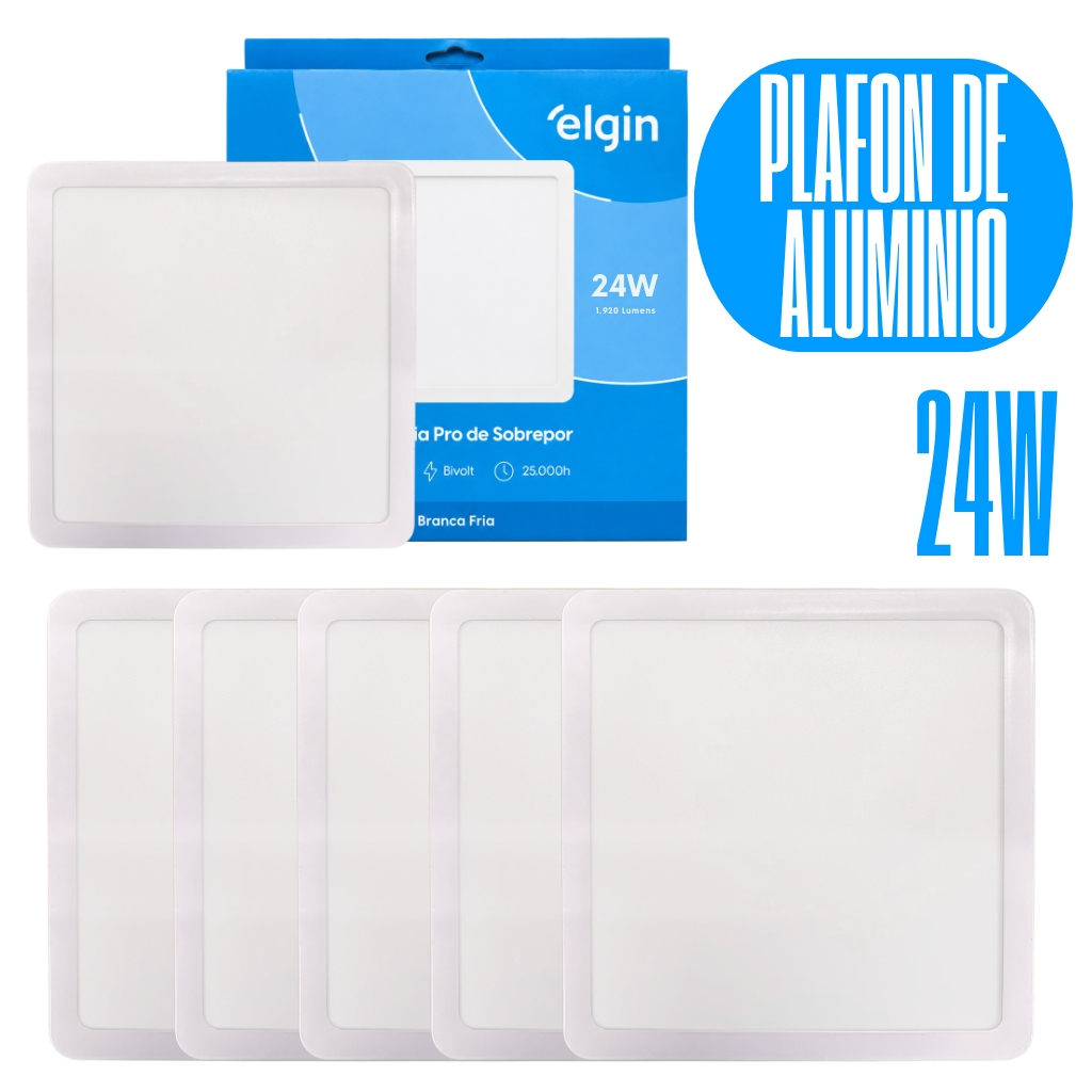 Kit 6 Luminária Painel Plafon Pro ALUMINIO Sobrepor Quadrado Led 24w 28,5x28,5 B