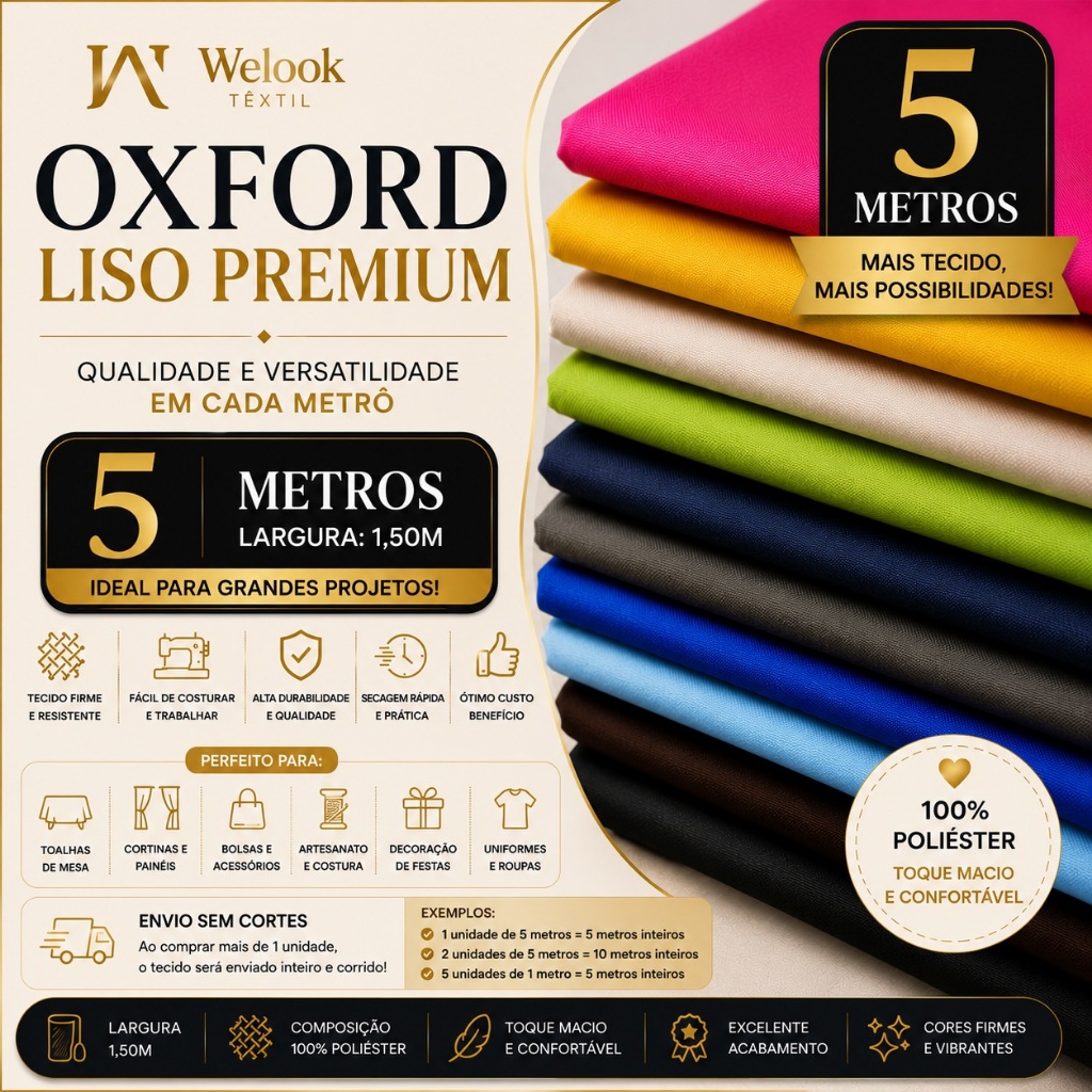 5 Metros Oxford Liso – Ideal para Decoração, Cortinas, Toalhas e Uniformes