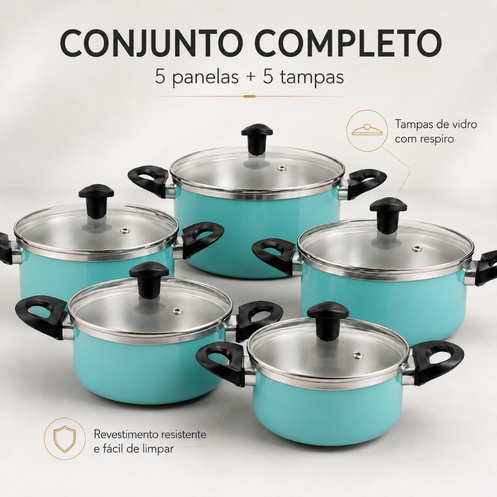 Jogo de Panela Alumínio Grosso, Colorida, Tampa de Vidro Cabos de Baquelite Caçarolas kit de Panela Envio Rapido Premium