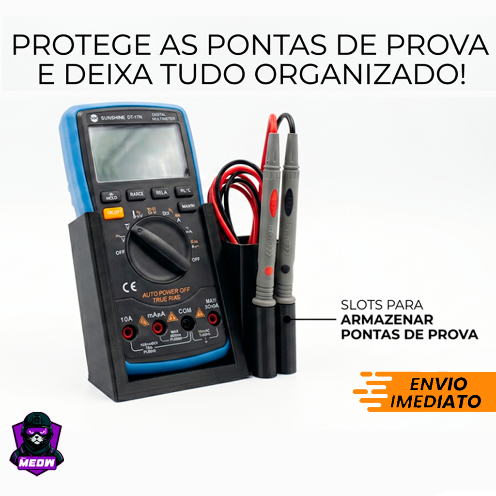 Suporte Organizador para Multímetro com Slot para Pontas de Prova e Cabos – Edição Tech MeoW 🛠️⚡