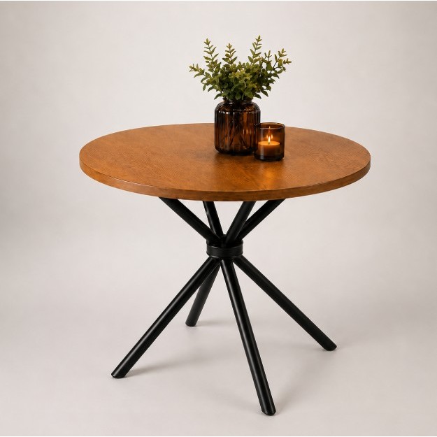 Mesa Redonda Industrial 80cm Base Aço Preta Tampo MDF Bistrô Restaurante Pub Padaria