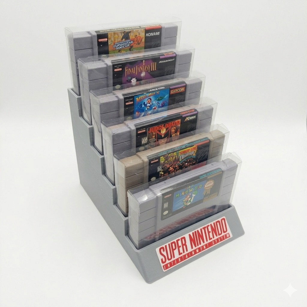 Suporte Expositor para Fitas e Cartuchos Super Nintendo (SNES) - Decoração Retrô Gamer