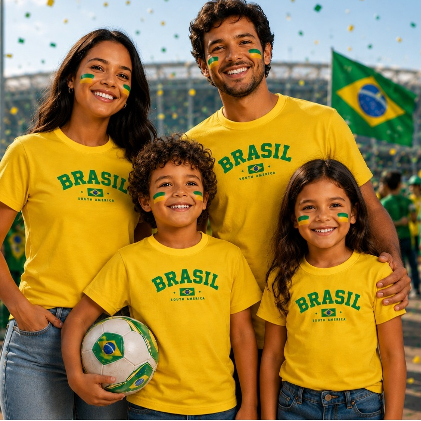 Camiseta Personalizada Brasil Copa do Mundo Infantil Adulto Nome Personalizado Torcida Brasil Camisa Futebol
