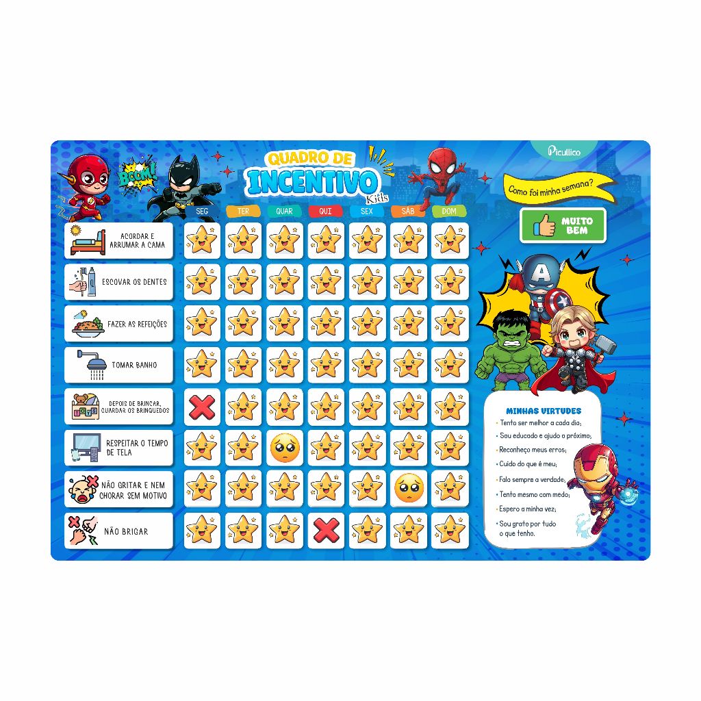 Quadro De Incentivo Tarefa Infantil Metálico para Parede 8 espaços 15 regras rotinas Quadro Rotinha Infantil Educativo .