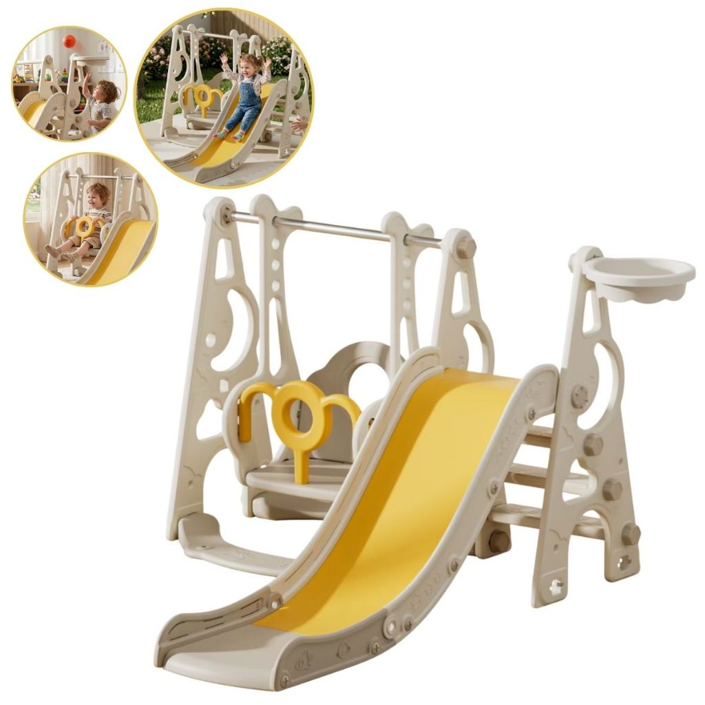 Playground Infantil 3 em 1 Bege Importway Escorregador Balanço Basquete