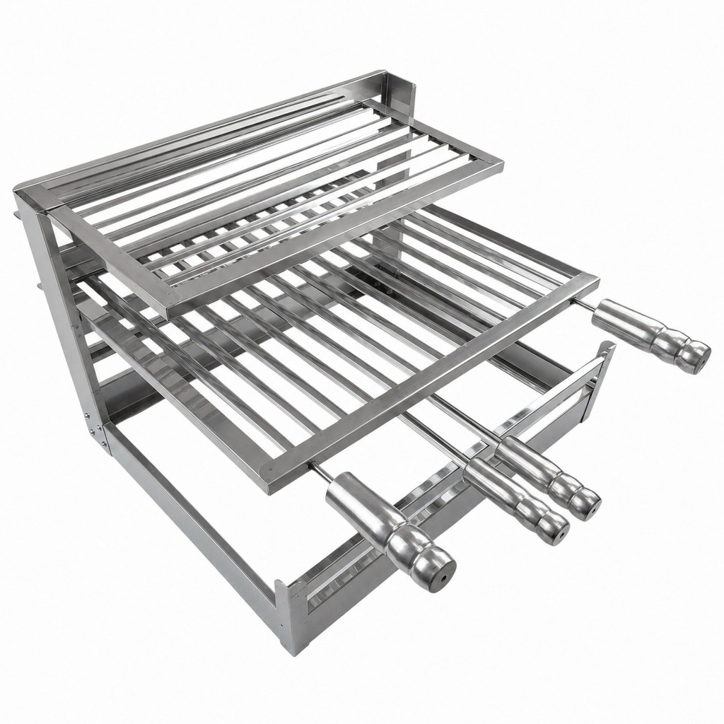 Suporte Grill Kit Bancada E Churrasqueira Gourmet Em Aço Inox Suspenso Com 5 Peças