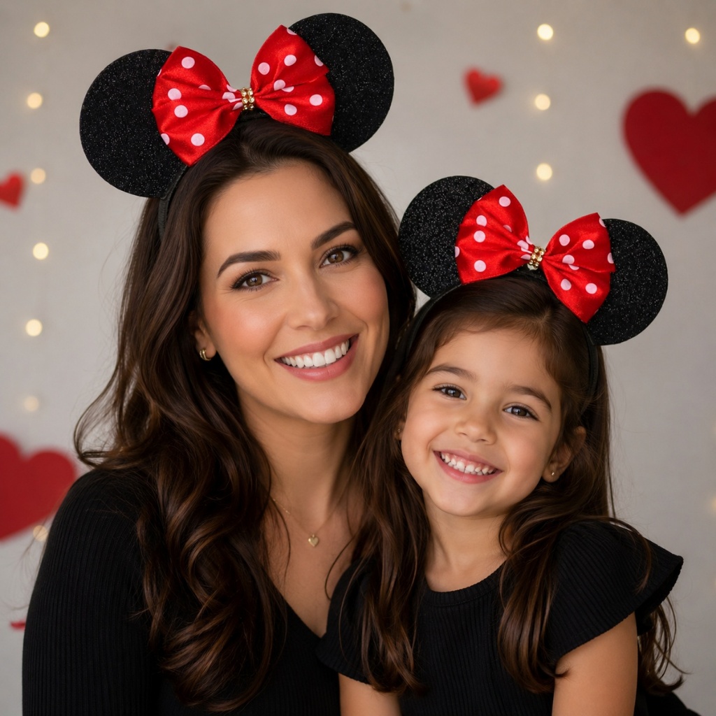 Tiara Mãe e Filha Minnie Mouse Orelha Laço Vermelho Infantil Ou Adulto 2 Unidades