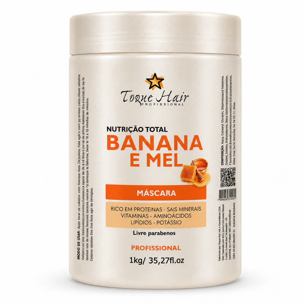 Máscara Profissional de Nutrição 1Kg Para cabelos fracos e quebradiços Banana e Mel