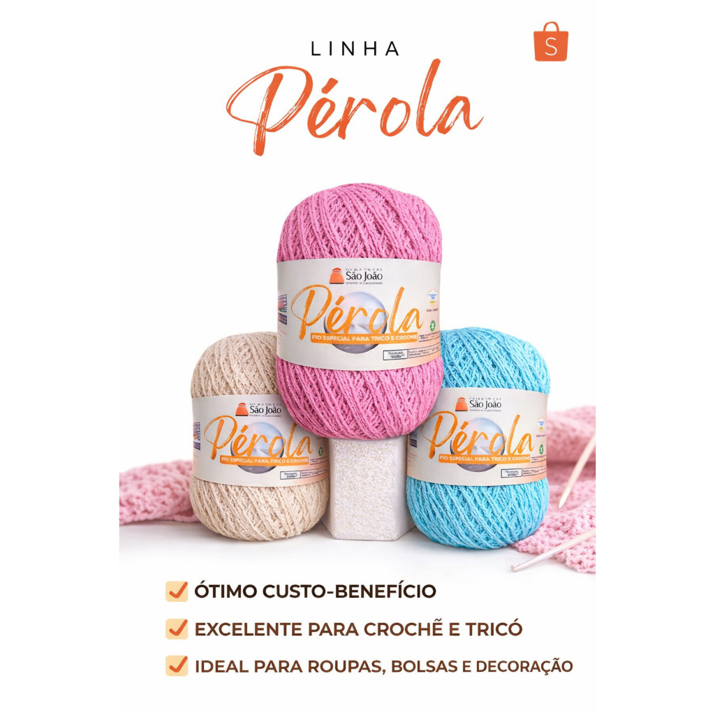 Linha De Crochê Pérola 460m Fio Ne 4/2 Tex 295 Algodão 85% Novelo Individual Similar Anne