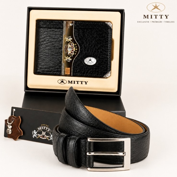 Kit Presente Social Masculino Couro Legítimo Carteira Média Mitty e Cinto Couro Fasolo M1 Original