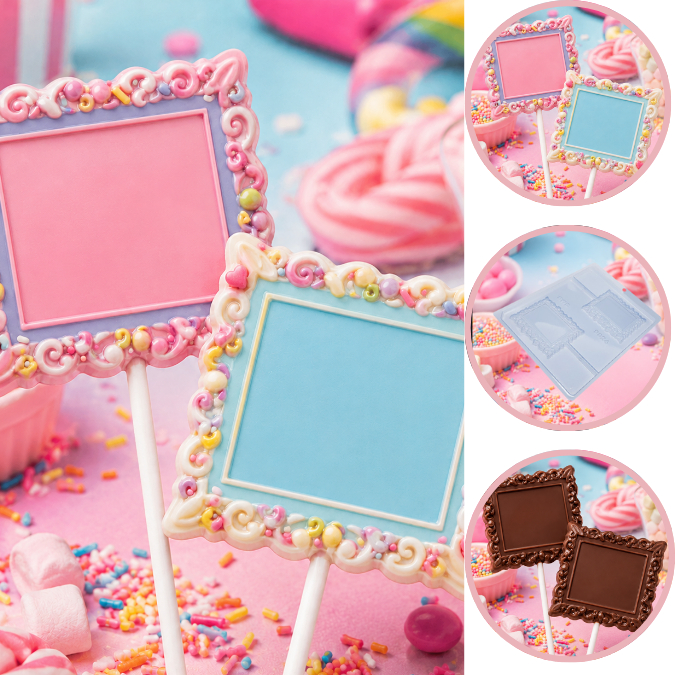 1~10 Forma Simples Pirulito Moldura 9824 em Acetato BWB Para Bombom e Doces de Chocolate e Confeitaria.(CHOCO)
