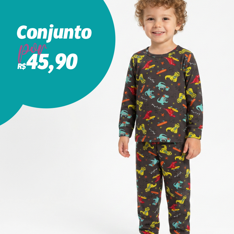 Conjunto Infantil Menino Quentinho Térmico Macio e Confortável Inverno Poliéster Elastano