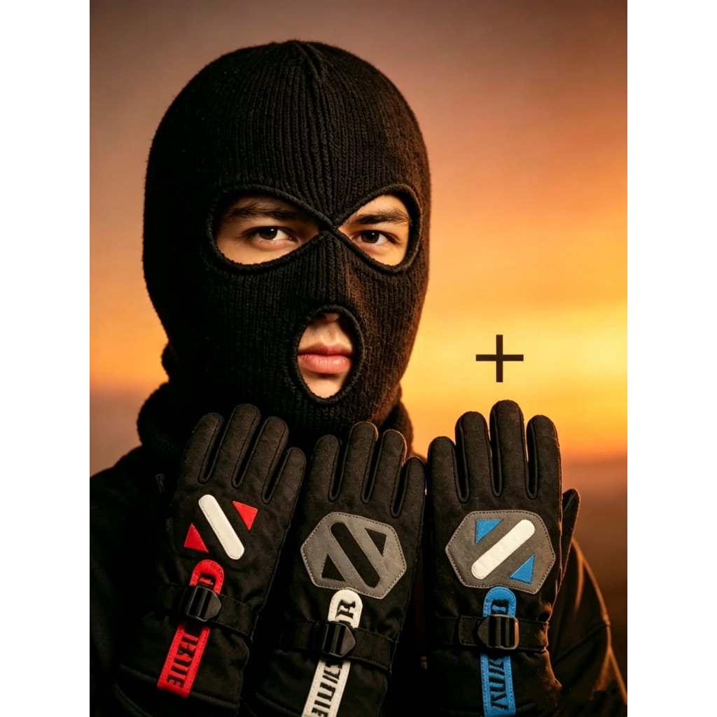 Kit Touca + Luvas Térmicas Anti-Frio - Proteção Completa para Moto e Inverno