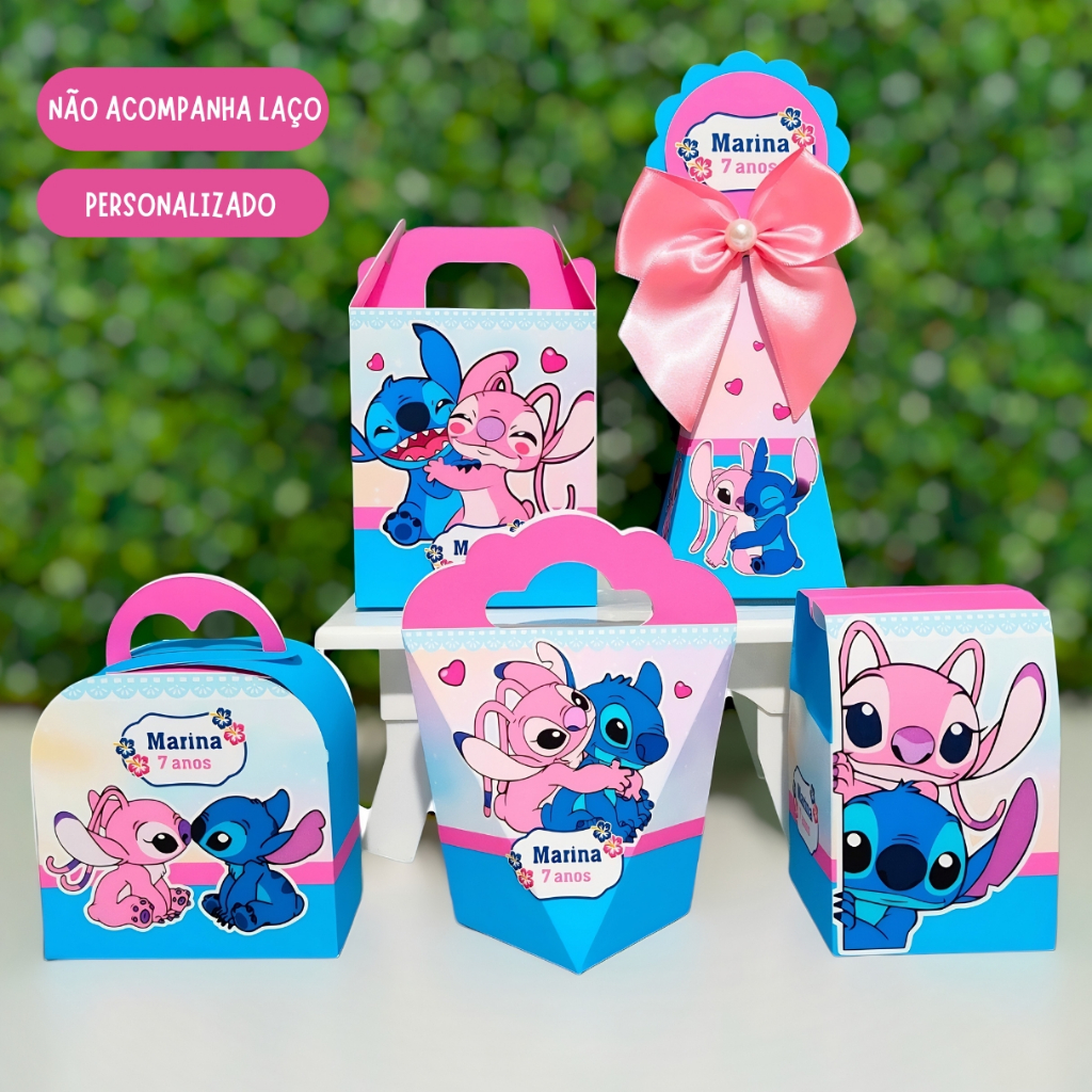 Personalizados Stitch e Angel Collor | Lembrancinha Pegue e Monte Caixinhas Personalizado Nome e Idade