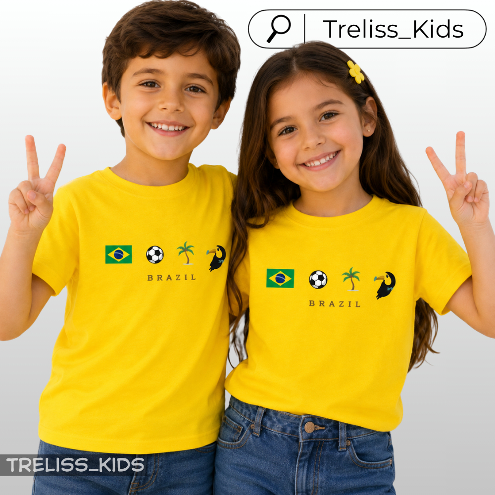 Camiseta Infantil Torcida Brasil Camisa 100% Algodão Copa Do Mundo Unissex do Tamanho 2 ao 16 Roupa Infantil do Brasil