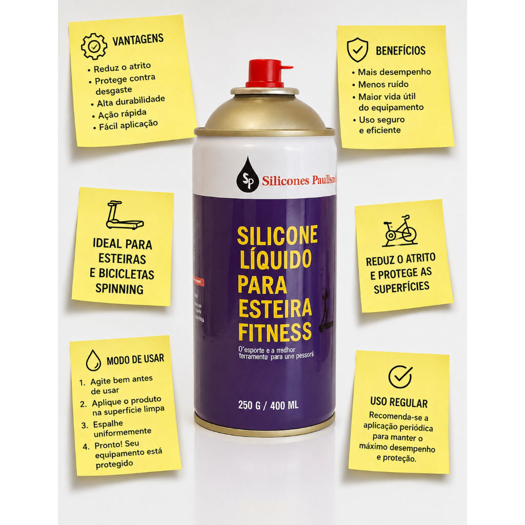Silicone Spray Esteira Ergométrica Lubrificante 400ml Puro Elétrica Fitness Academia Bico Aplicador Manutenção — imagem 2 de 2
