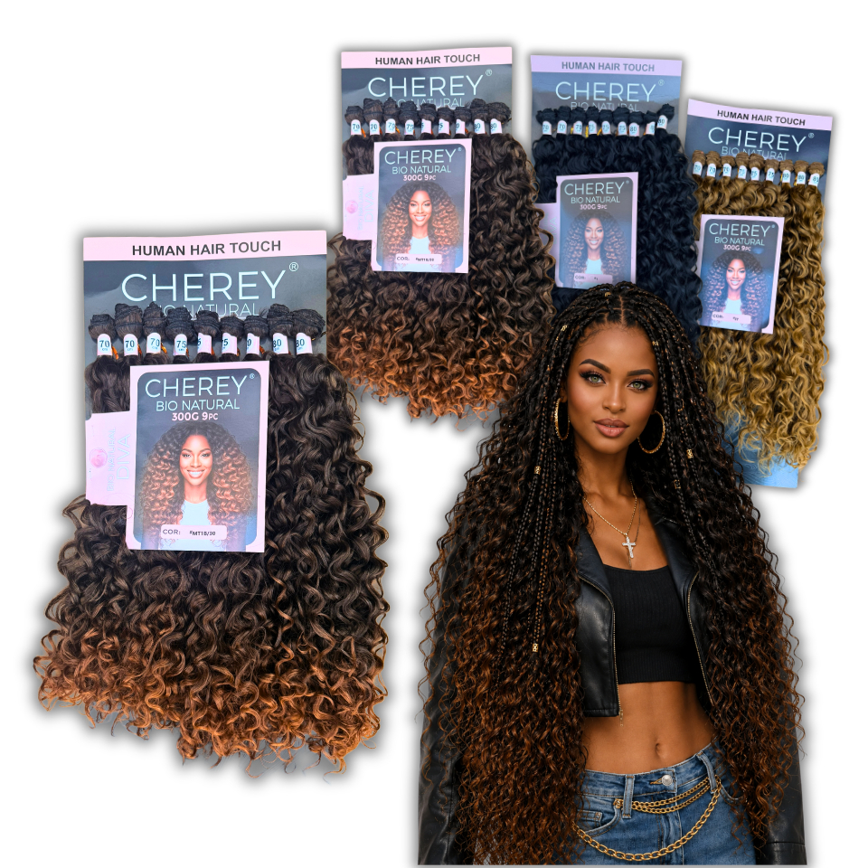 Cabelo Cacheado Diva Bio Natural Humano Cherey 320g 9x 80cm | Cacho Natural p/ Entrelace Tranças com Cachos Gypsy Braids