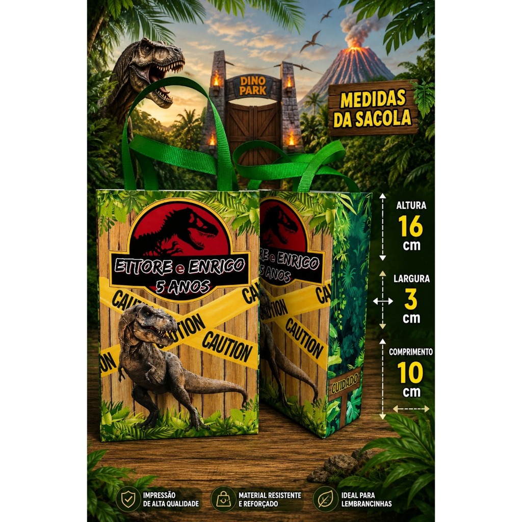 30 Sacolinhas Personalizadas Dinossauros Lembrancinhas Para Aniversários e Eventos