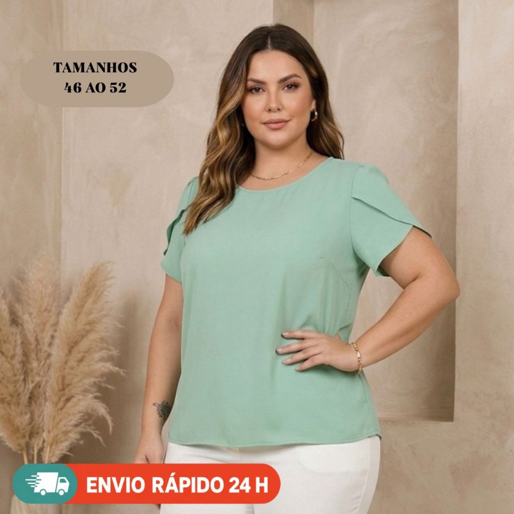 Blusa Feminina Soltinha Confortável Plus Size Manga Curta Verão