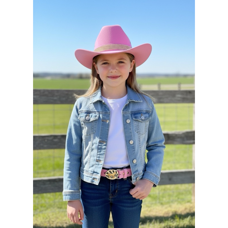 Achei Moda Kids- Kit Chapéu com Strass e Cinto Infantil cowboy Rodeio Fivela Bota ou Cavalo — imagem 2 de 2