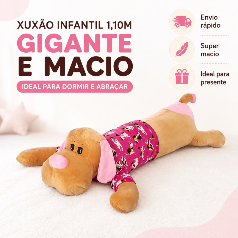 Xuxão Infantil 1,10m Pelúcia Grande Travesseiro de Corpo Bebê Almofada Gigante Macio