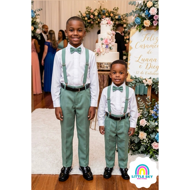 Conjunto infantil juvenil- terno-Cherry Vitor Suspensorio Verde-festa de casamento, formaturas, aniversários