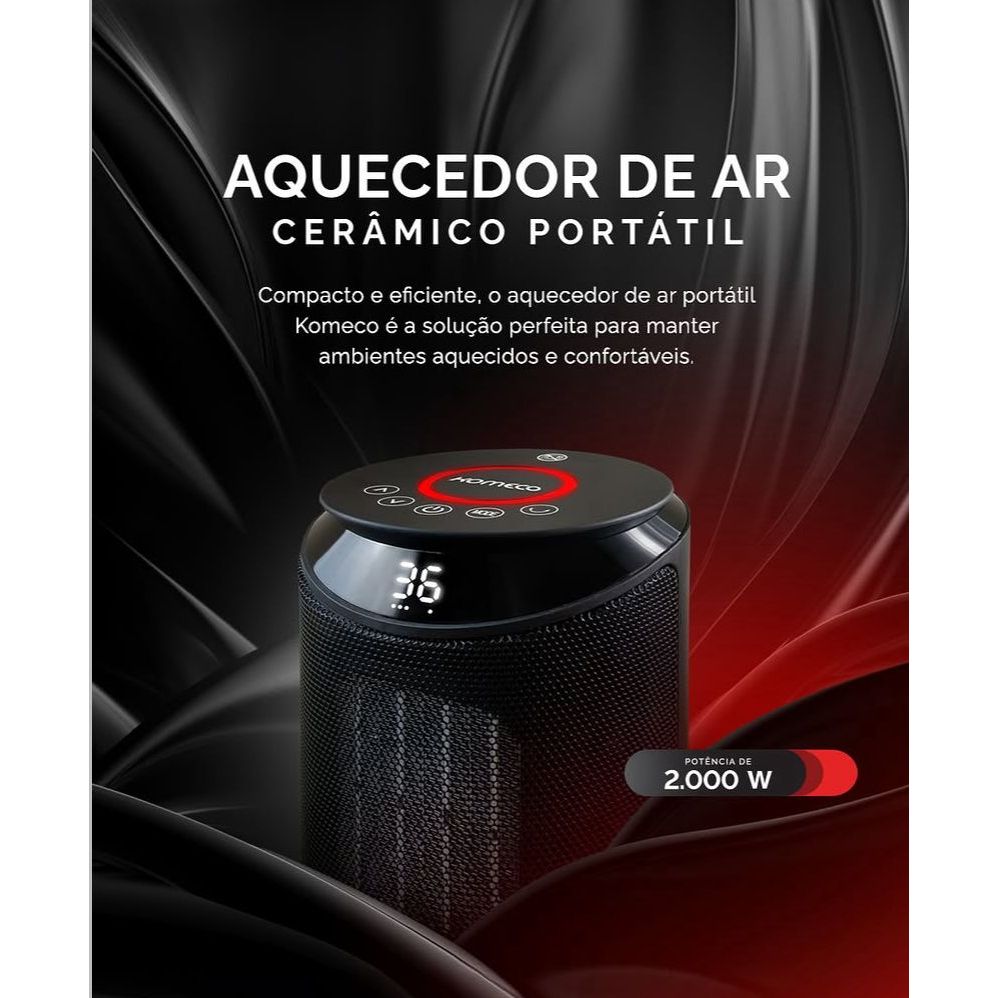 Aquecedor Elétrico Portátil Cerâmico Komeco Koap 2KW Wi-Fi 220V
