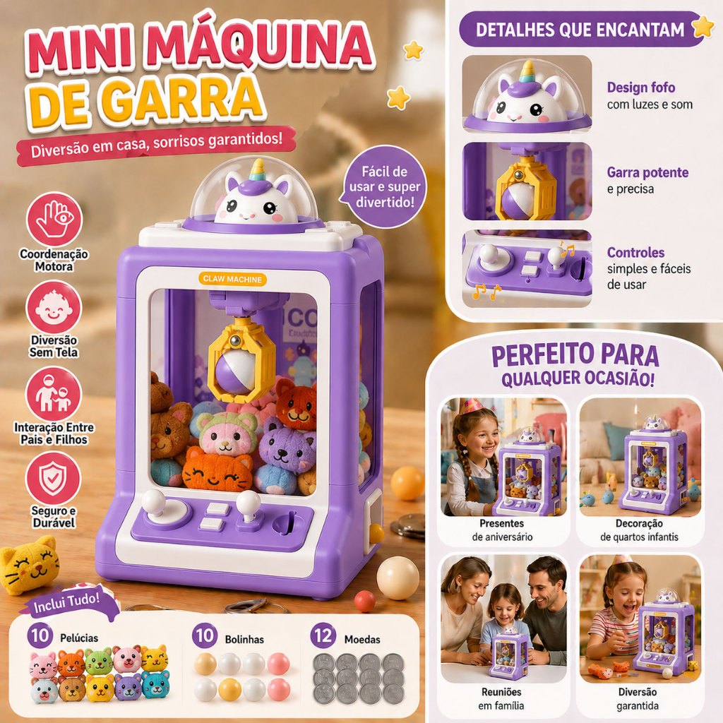 Máquina de Pegar Ursos Divertida para Crianças - Máquina de Pegar Animais com Garra, Presentes e Fichas