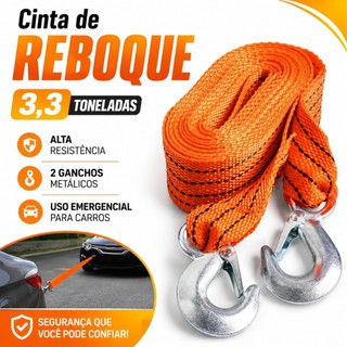 Fita Cinta Fluorescente para Reboque de Carro /Carga de 2 toneladas 3,0 Metros com Gancho…