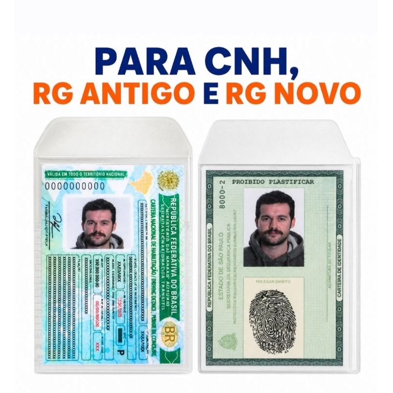 Kit 10/20 Capinha Para Documento RG CNH CPF Cartões Documentos Fotos Transparente Cristal