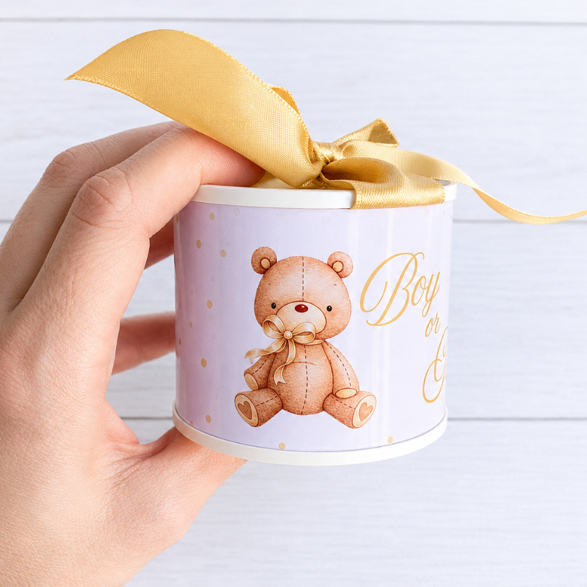 Kit Tubolata 5x6cm CHÁ REVELAÇÃO URSO NEUTRO Personalizada -  Lembrancinha/Chá de Bebê/Chá Revelação