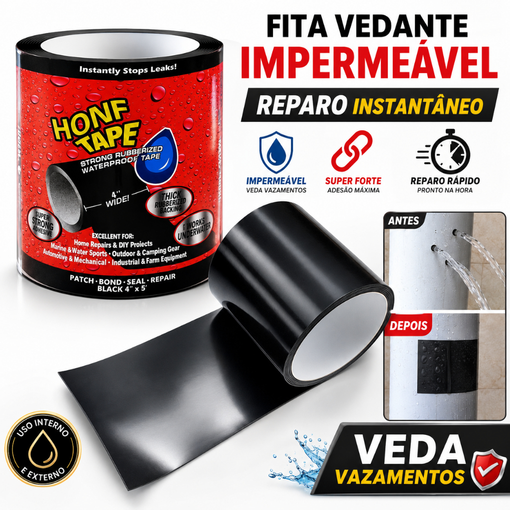 Fita Vedante Impermeável Anti Vazamento Reparo Instantâneo Super Forte 150x10cm