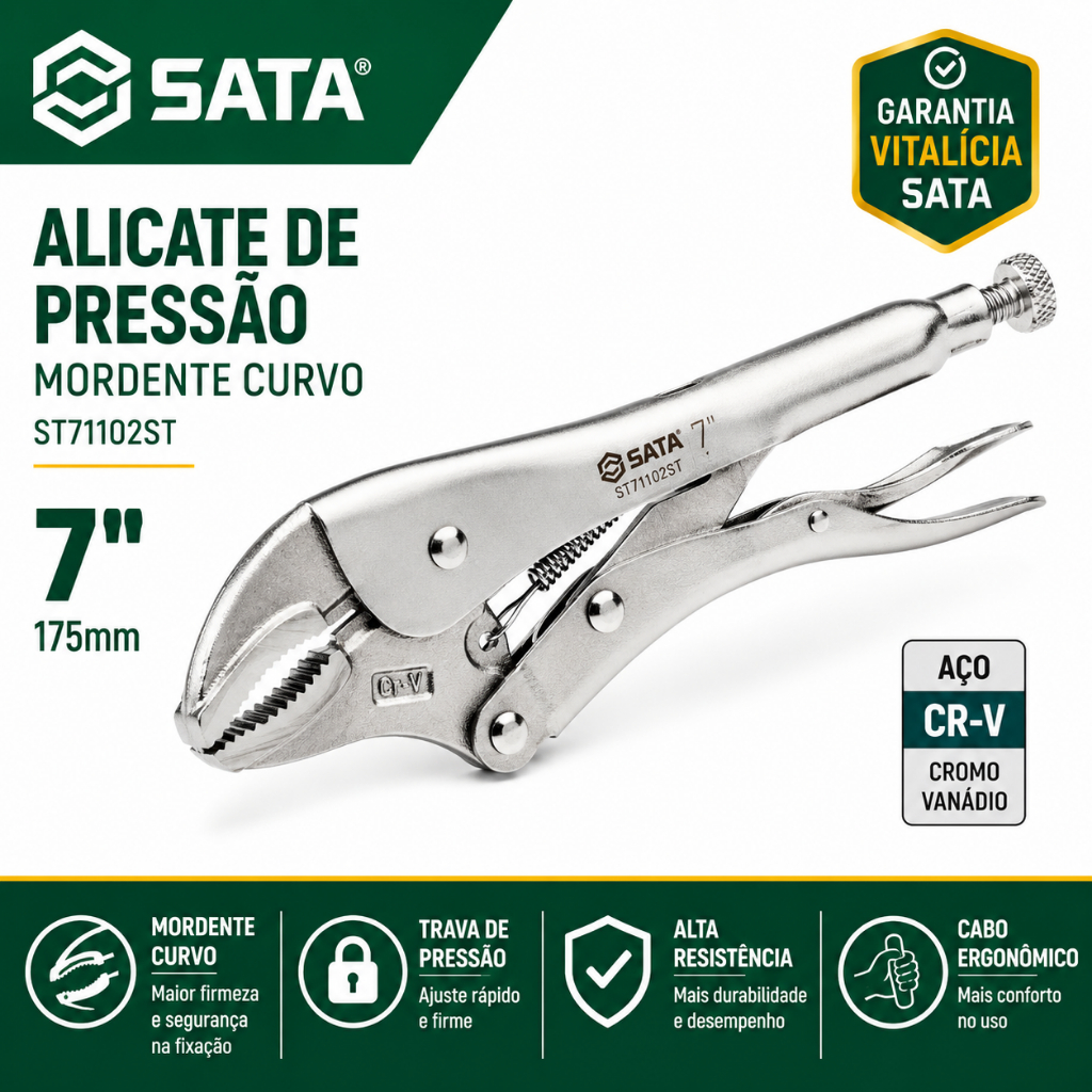 Alicate De Pressão Mordente Curvo 7'' Sata St71102st