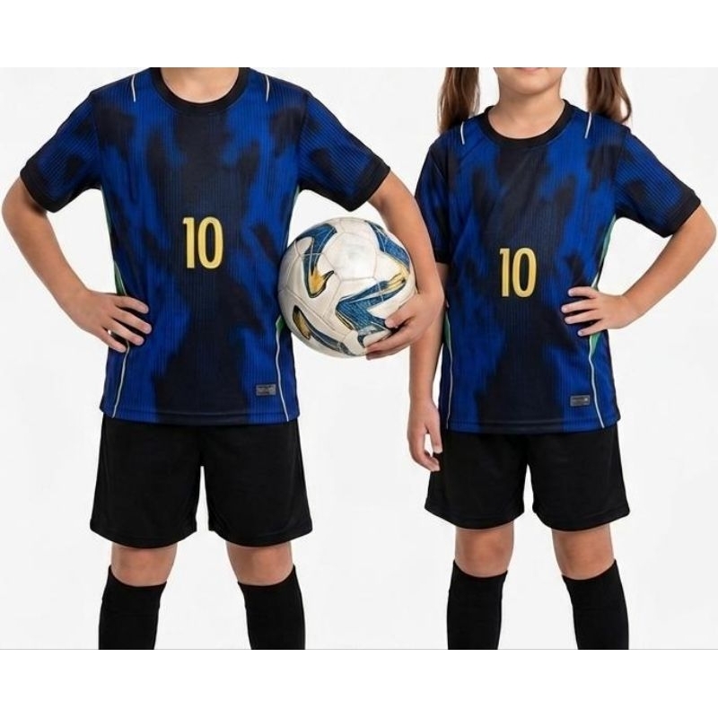 Conjunto Infantil Brasil Azul Marinho Número 10 Uniforme Futebol