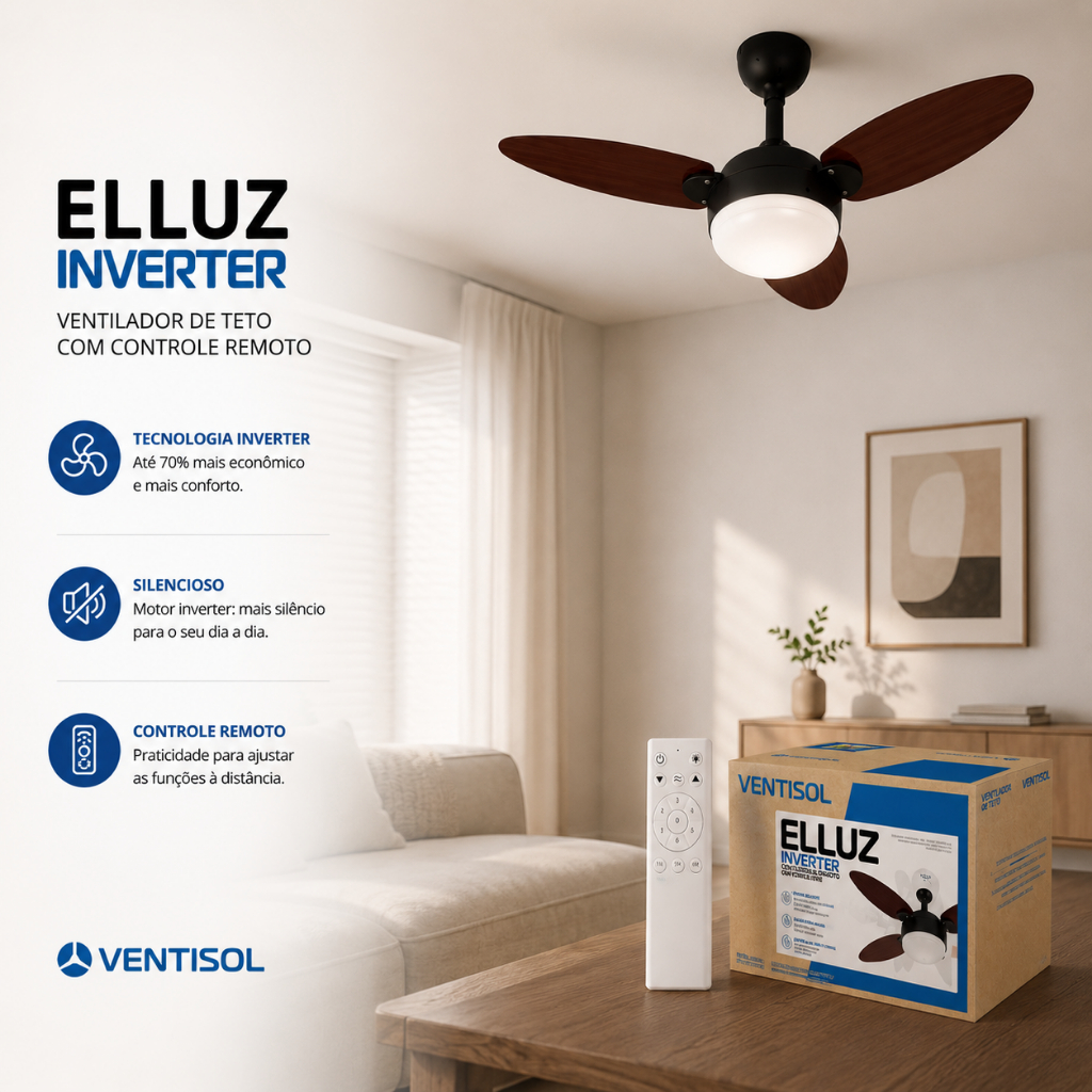Ventilador Teto Silencioso Com Controle Ventilador Teto Inverter Ventilador de Teto Potente Ventisol