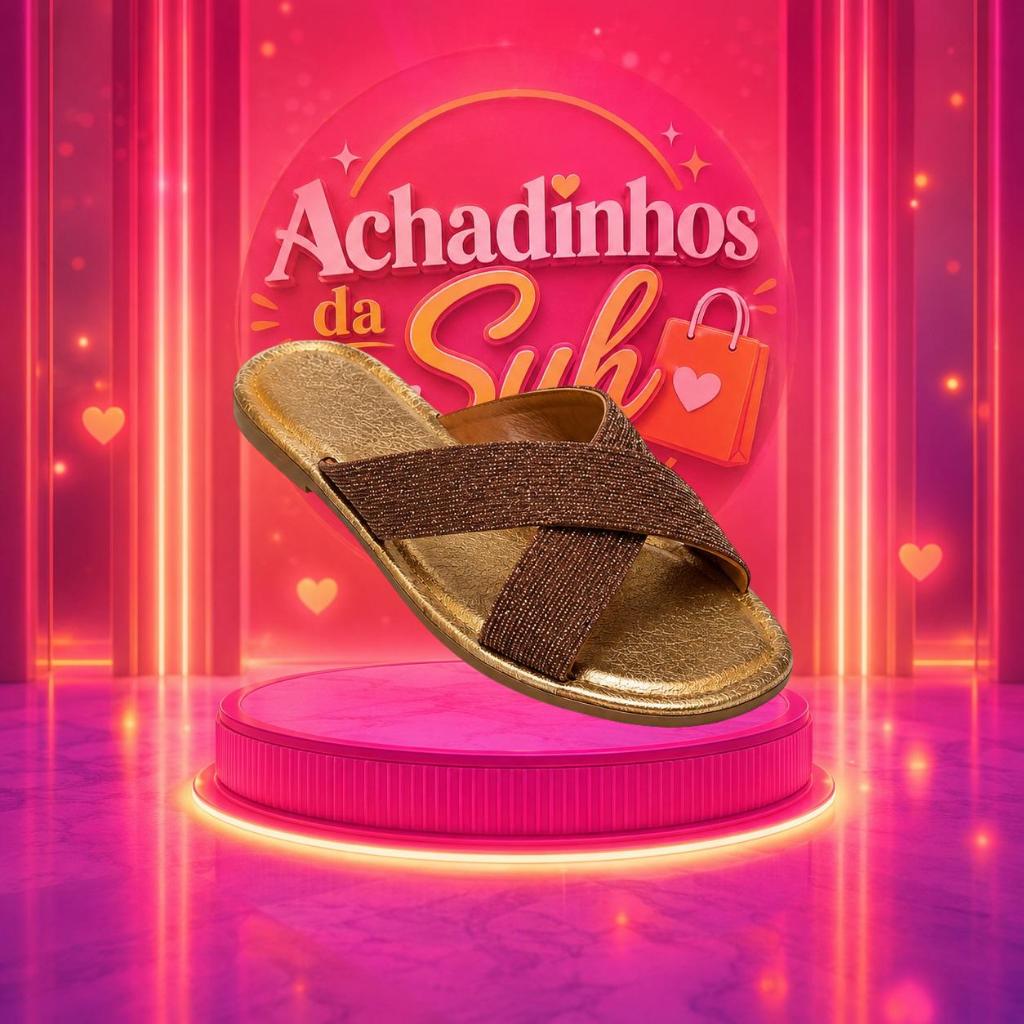 Chinelo Feminino California Brilhoso e Confortável com Tiras Cruzadas - Achadinhos da Suh
