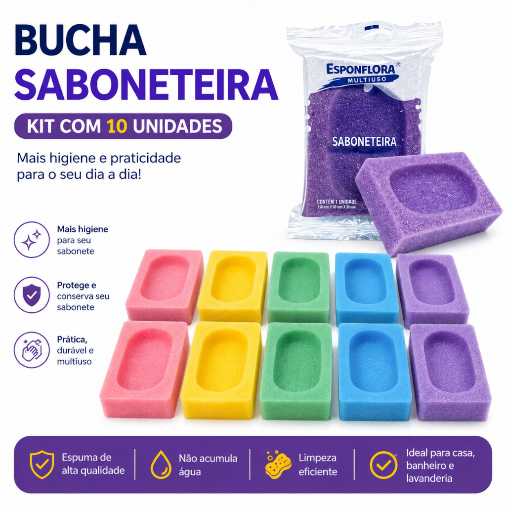 Kit Com Até 10 Esponja Banho Saboneteira Bucha Macia Banho Porta Sabonete Cores Sortidas Higiênica