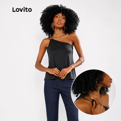 Lovito Regata Feminina em Malha com Detalhe no Ombro BLB638BRL668BK
