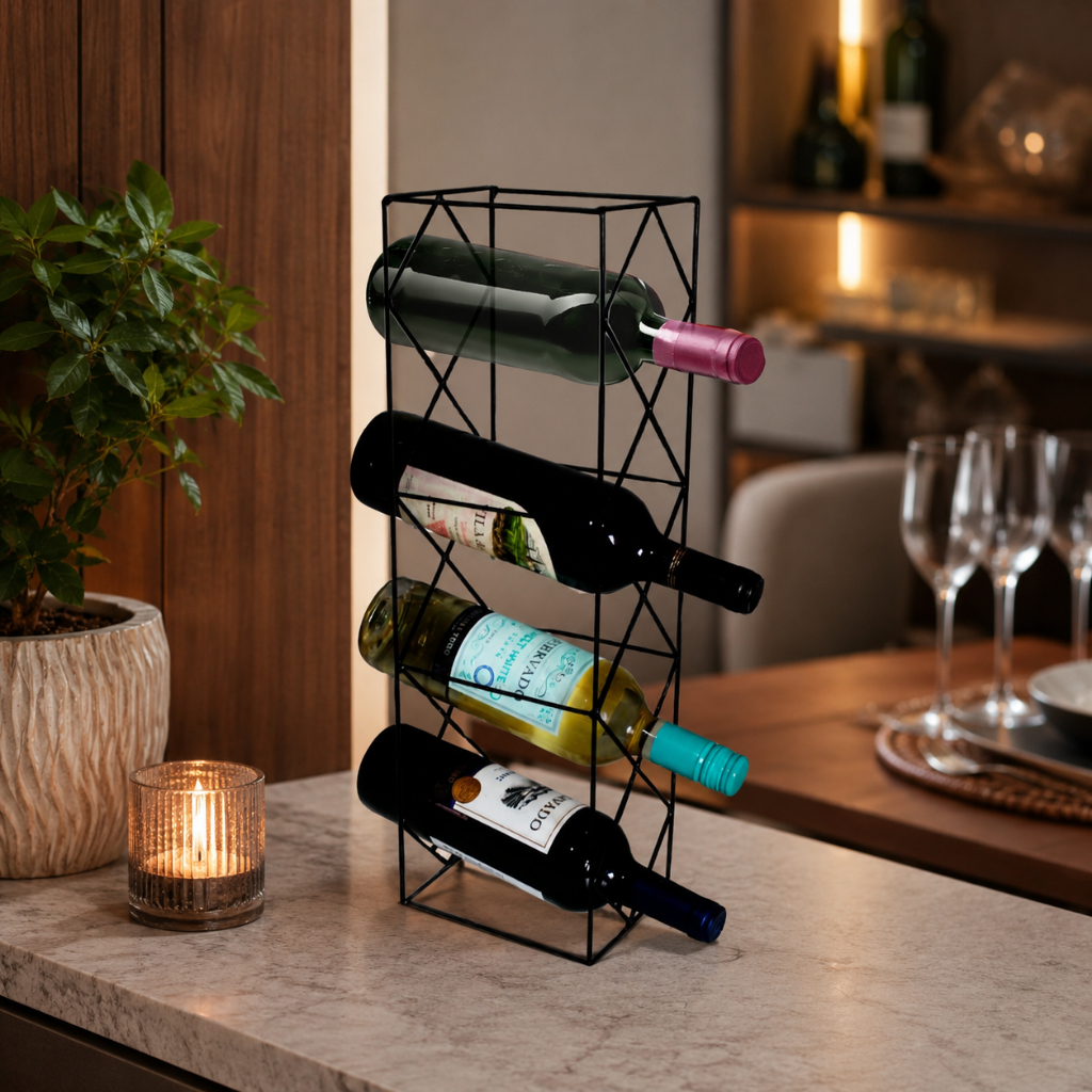 Adega Mesa Empilhavel Vertical De Mesa 4 Garrafas Aço Decoração Ambientes