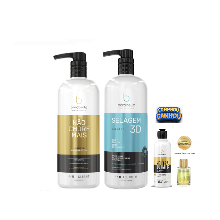 Borabella Selagem 3d Orgânica Semi Definitiva + 1l Shampoo +neutraquimic 90 ml+ óleo 7ml