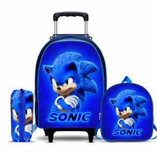 Kit Mochila Escolar Sonic com Lancheira e Estojo - Rodinhas - Menino - Masculino - Escola…