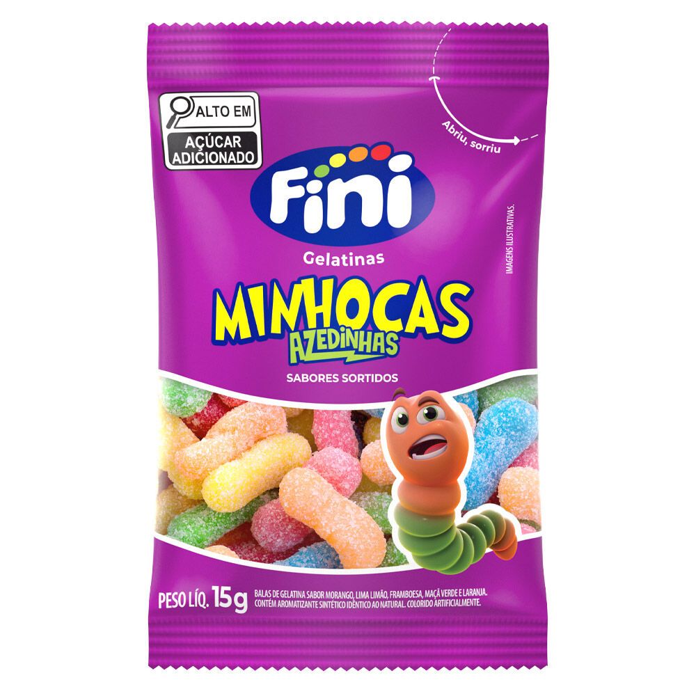 BALAS FINI MINI MINHOCAS GELATINA MINHOCAS AZEDINHA BANANA AMORA DENTADURA DISPLAY 180gr. 12 x 15gr