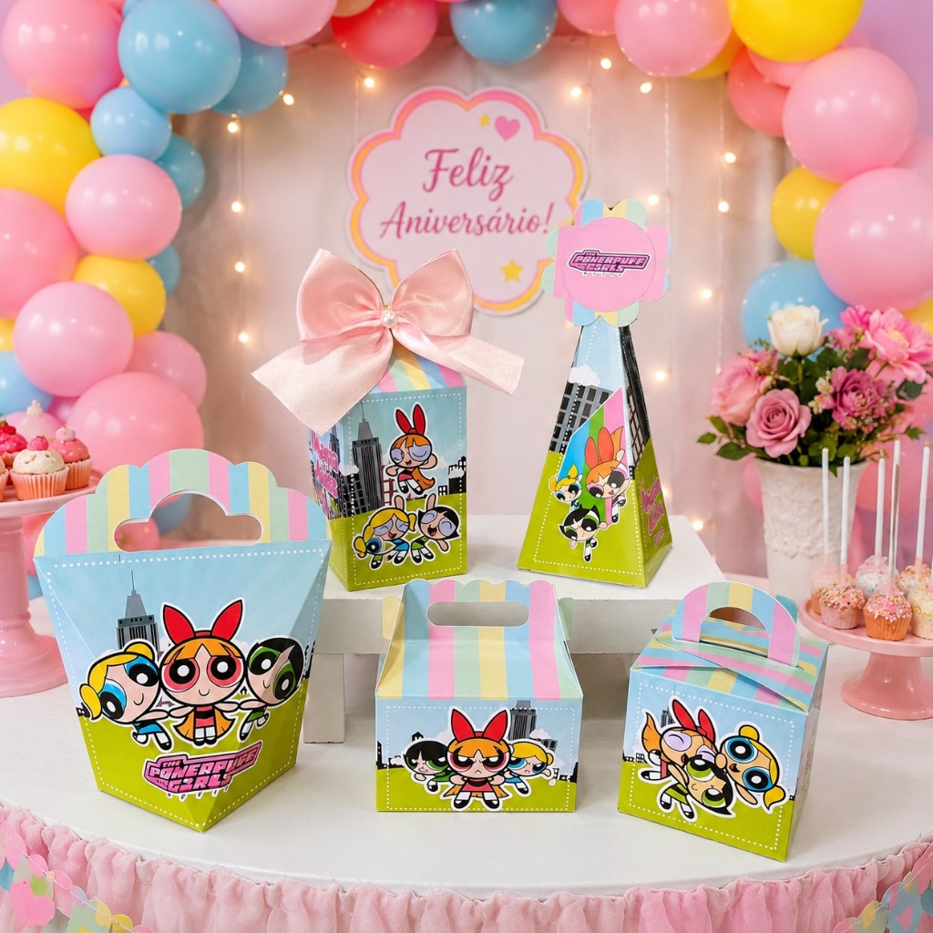 KIT FESTA PERSONALIZADA AS MENINAS SUPER PODEROSA - PEGUE E MONTE - Lembrancinha - Caixinhas