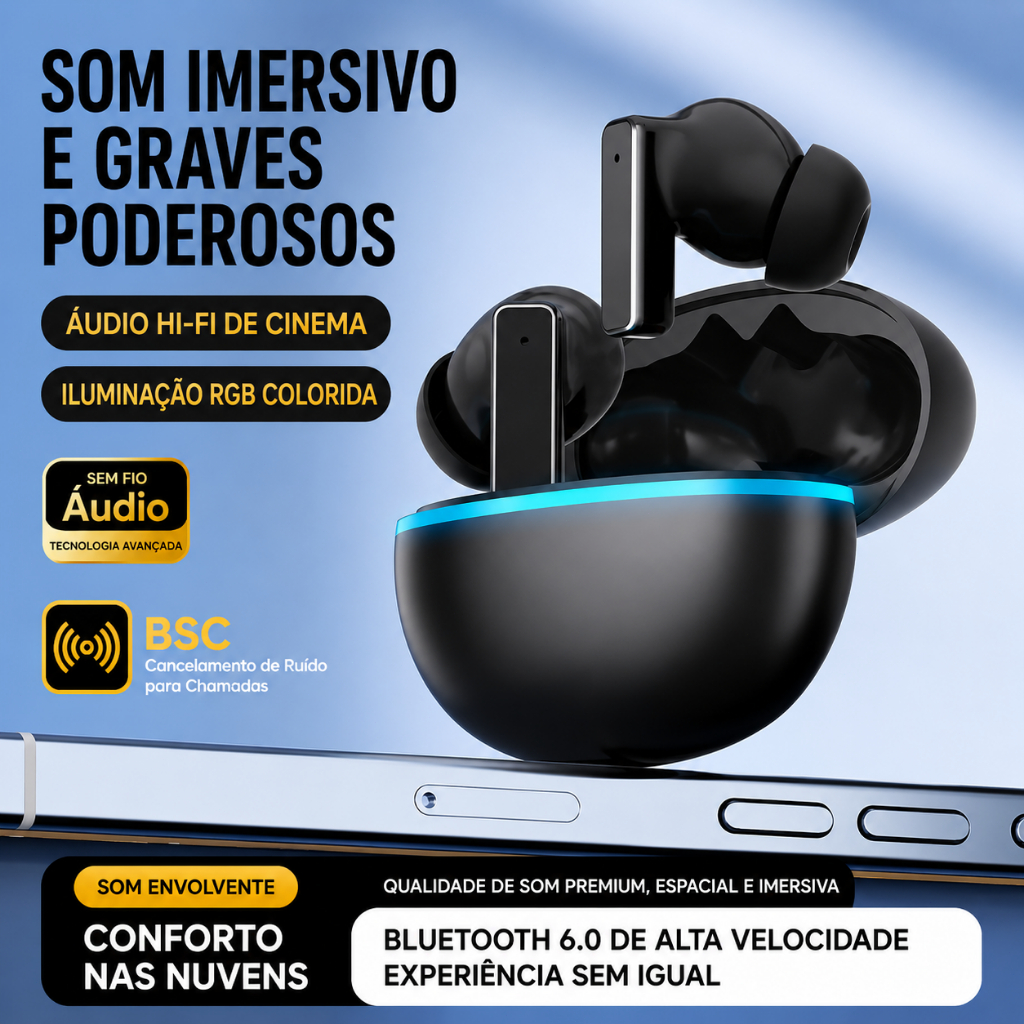 Y9 Cancelamento ativo de ruído Fone De Ouvido Bluetooth 5.3 Sem Fio Esportivo Premium