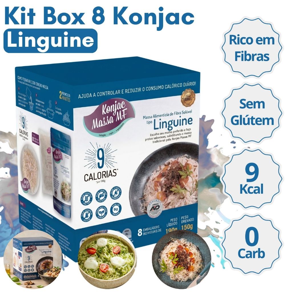 Kit Box 8 Linguini Konjac Massa Tipo Macarrão Dieta Emagrecimento Com Baixo Teor Calórico Zero Glúten