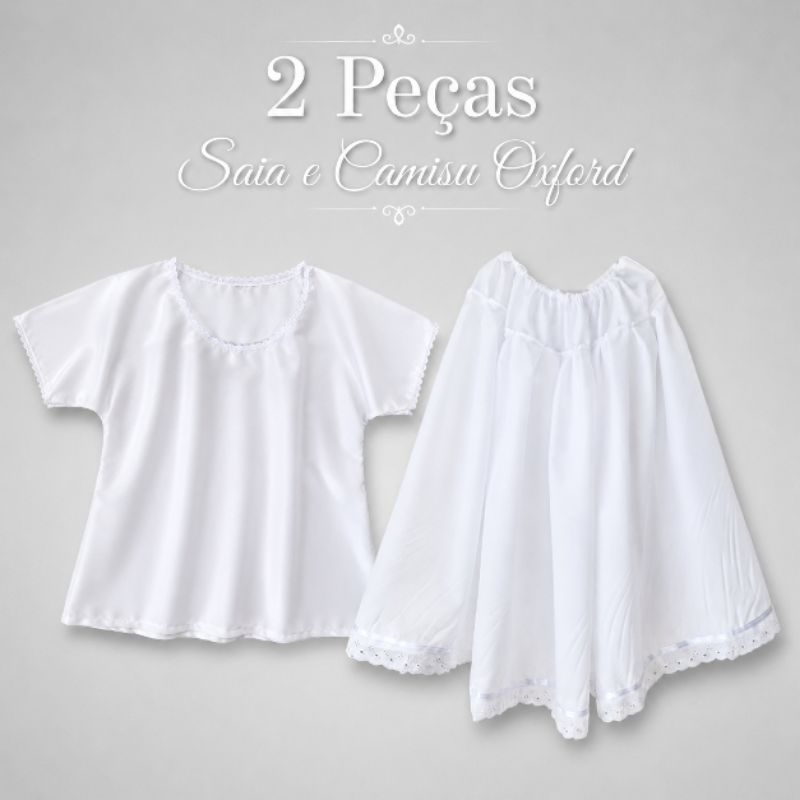 Umbanda Candomblé 2 Peças Saia e Camisu Blusa Oxford Branco P ao GG