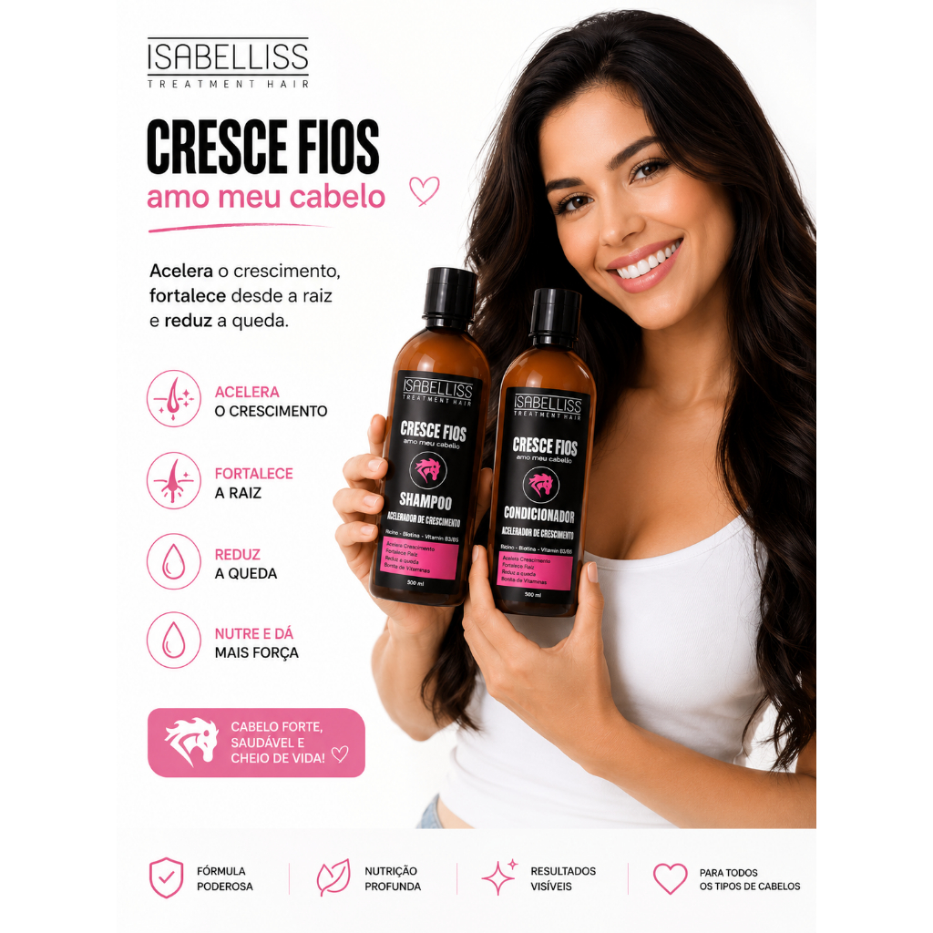 Kit Cresce Fios ISABELLISS Shampoo + Condicionador Crescimento Capilar 500 ml