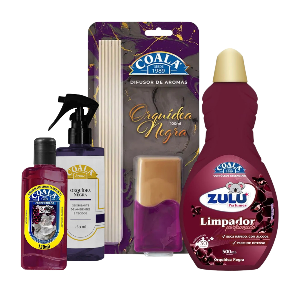 Kit Coala Orquídea Negra | Limpador Concentrado, Difusor, Home Spray e Limpador Perfumado - Zulu